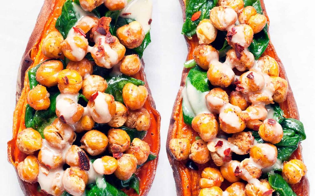 STUFFED SWEET POTATOES WITH CHICKPEA SPINACH